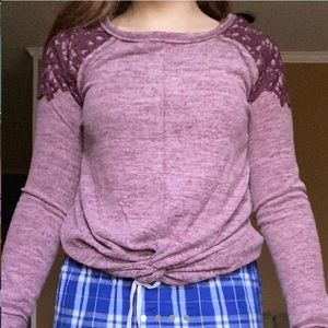 “Junior Medium Pink Maroon Wine Lace Sweater”